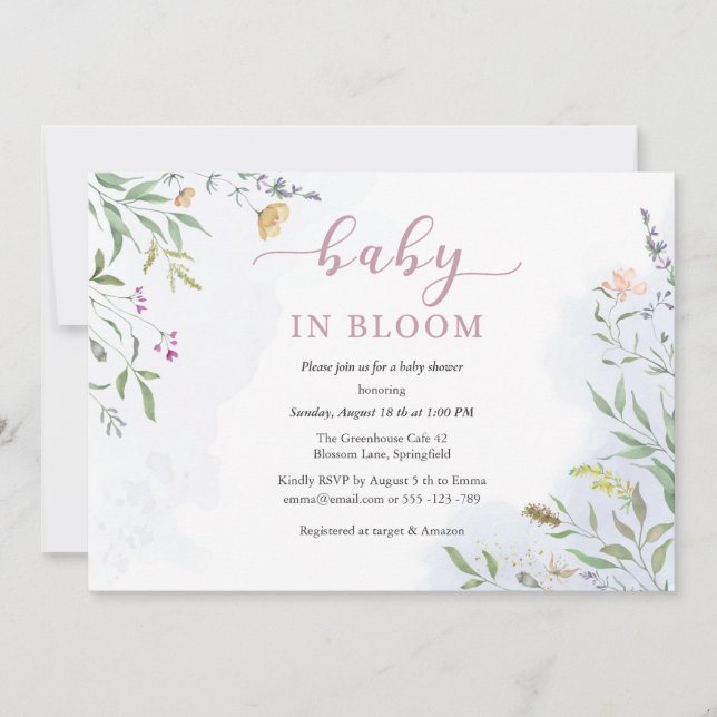 Invitación Watercolor Wildflowers Baby Shower Invitation (Anverso)