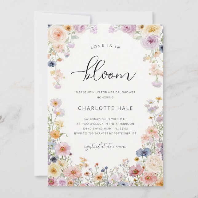 Invitación Watercolor Wildflowers Bridal Shower (Anverso)