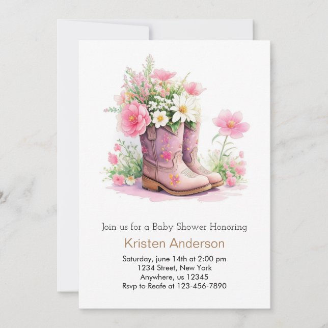 Invitación Watercolor Wildflowers Cowgirl Baby Shower (Anverso)