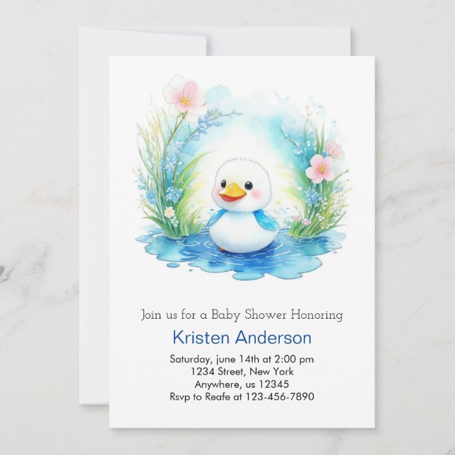 Invitación Watercolor Wildflowers Duck Boy Baby Shower (Anverso)