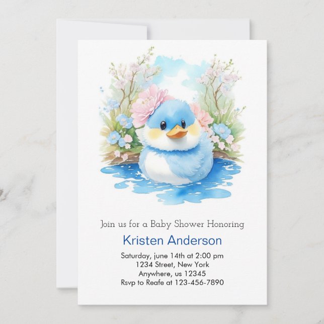 Invitación Watercolor Wildflowers DuckBoy Baby Shower (Anverso)