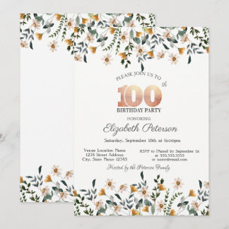 Invitación Watercolor Wildflowers Garden Party 100th Birthday