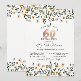 Invitación Watercolor Wildflowers Garden Party 60th Birthday