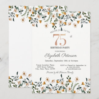 Invitación Watercolor Wildflowers Garden Party 75th Birthday