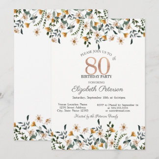 Invitación Watercolor Wildflowers Garden Party 80th Birthday