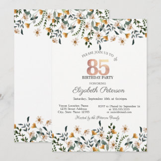 Invitación Watercolor Wildflowers Garden Party 85th Birthday