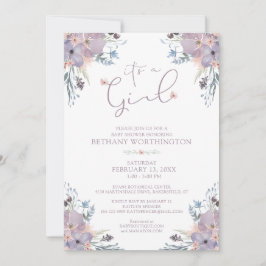 Invitación Watercolor Wildflowers Violet Chica Baby Shower