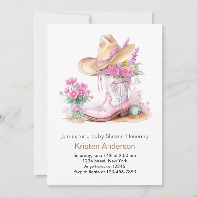 Invitación Watercolor Wildflowers Western Baby Shower (Anverso)
