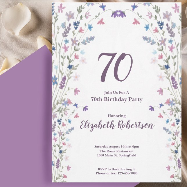 Invitación Watercolor Wildflowers Women's 70th Birthday  (Subido por el creador)
