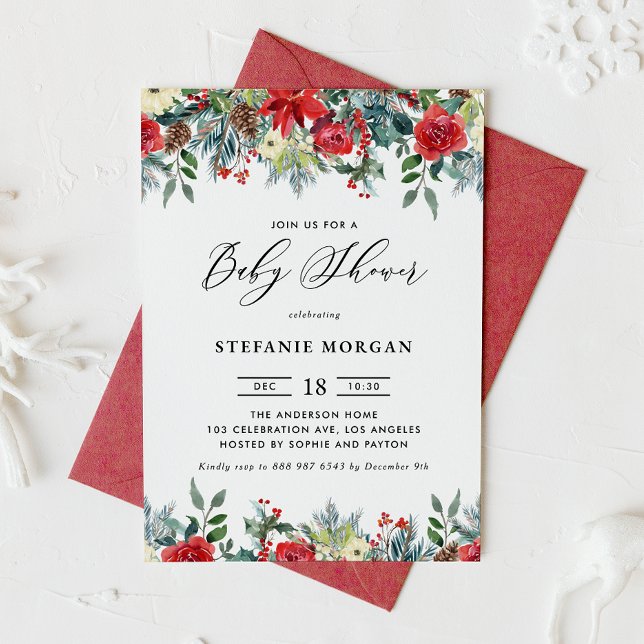 Invitación Watercolor Winter Blooms Garland Baby Shower (Subido por el creador)