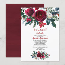 Watercolor Winter Burgundy Flowers Baby Shower