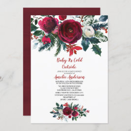 Invitación Watercolor Winter Burgundy Flowers Baby Shower