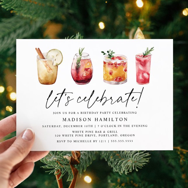 Invitación Watercolor Winter Cocktails Fiesta de cumpleaños (Subido por el creador)