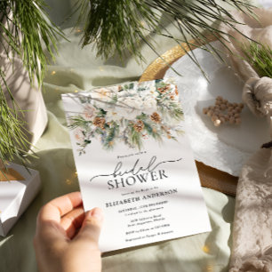 Invitación Watercolor Winter Floral Evergreen Bridal Shower
