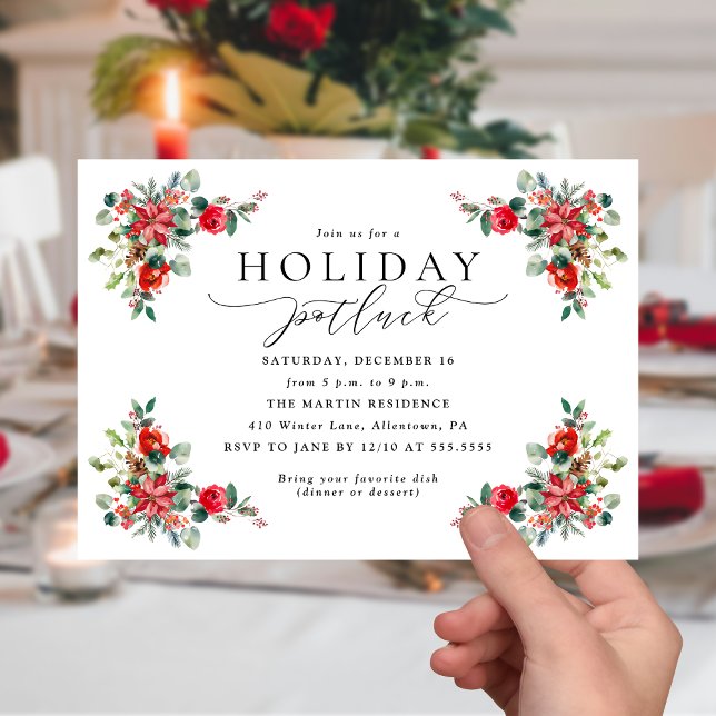 Invitación Watercolor Winter Floral Holiday Potluck (Subido por el creador)