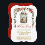 Invitación Watercolor Winter Floral Mason Jar Holiday Party<br><div class="desc">Elegante acuarela Invernal Floral Mason Jar Holiday Party incluye poinsettias de color rojo acuático,  rosas blancas,  conos de pino,  bayas huecas,  algodón y vegetación botánica. El collage de Mason Jar incluye una familia de ciervos acuáticos en un bosque de pinos de bosques.</div>