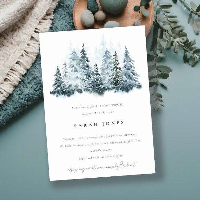 Invitación Watercolor Winter Forest Pine Bridal Shower (Subido por el creador)