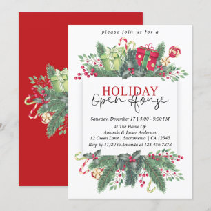Invitación Watercolor Winter Greenery Holiday Open House