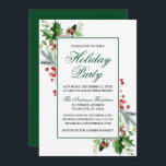 Invitación Watercolor Winter Greenery Holly Holiday Party<br><div class="desc">Elegante acuarela Invitación a fiesta de vacaciones de invierno de invierno de invierno de invierno de invierno de brumas rojas - Guión verde</div>