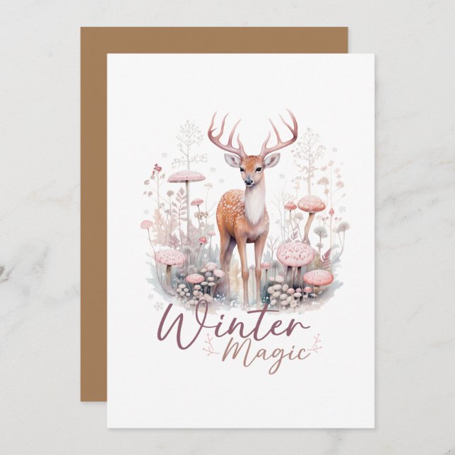 Invitación Watercolor Winter Magic Deer (Anverso / Reverso)