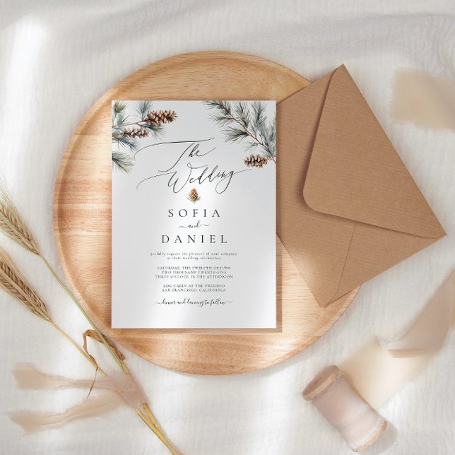 Invitación Watercolor Winter Spruce Twigs Pine Cone Boda (Subido por el creador)