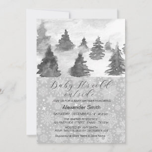 Invitación Watercolor Winter Tree Forest Boy Baby Shower
