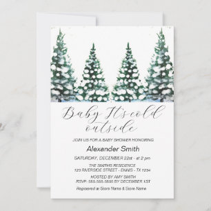 Invitación Watercolor Winter Tree Forest Boy Baby Shower