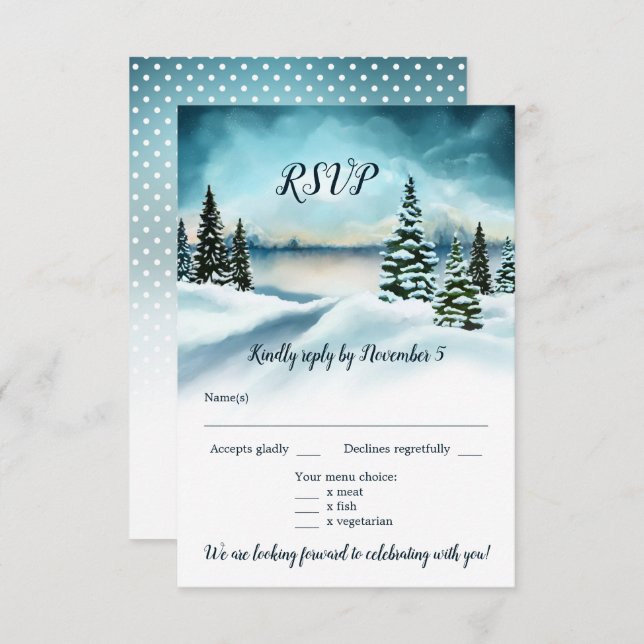 Invitación Watercolor Winter Wonderland Boda Menu RSVP (Anverso / Reverso)
