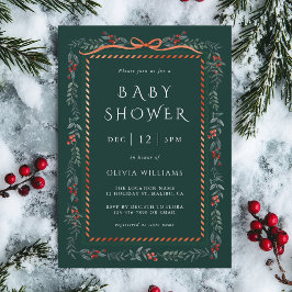 Invitación Watercolor Winterberry Frame Baby Shower Green