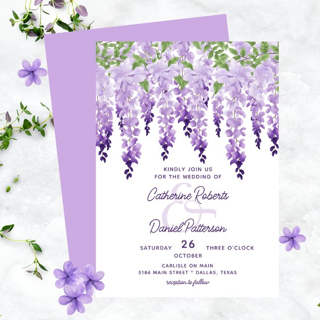Invitación Watercolor Wisteria Floral Elegante Boda moderno (Subido por el creador)