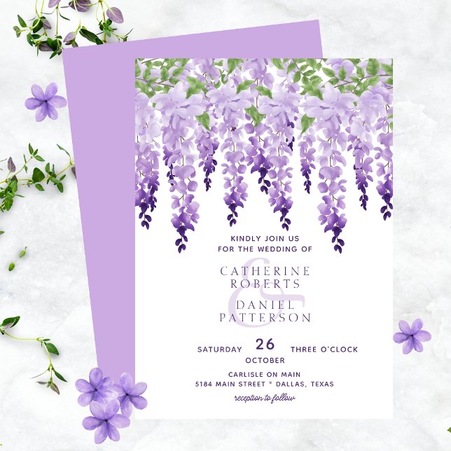 Invitación Watercolor Wisteria Floral Elegante Boda moderno (Subido por el creador)