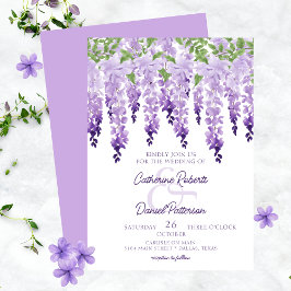 Invitación Watercolor Wisteria Floral Elegante Boda Scipt