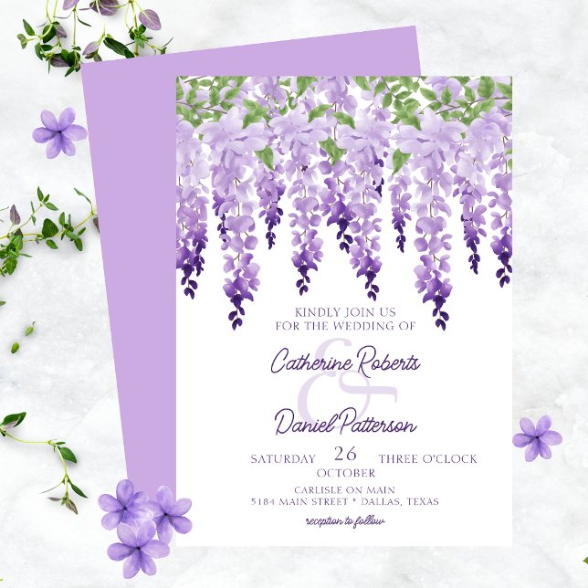 Invitación Watercolor Wisteria Floral Elegante Boda Scipt (Subido por el creador)