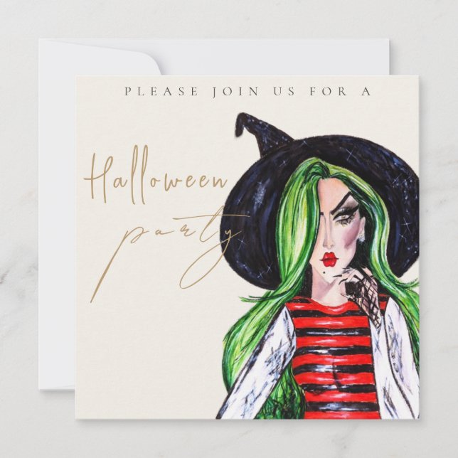 Invitación Watercolor Witch Adult Halloween Party Invitation (Anverso)