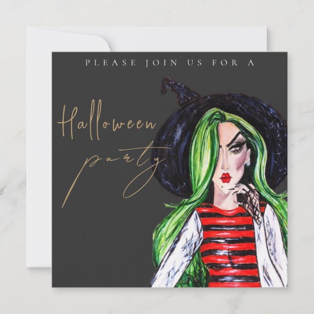 Invitación Watercolor Witch Adult Halloween Party Invitation (Anverso)