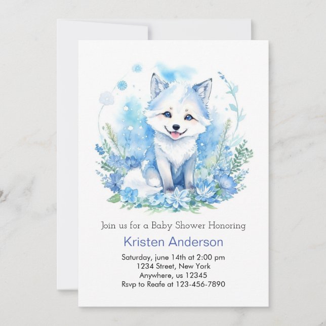 Invitación Watercolor Wolf Cub Boy Baby Shower (Anverso)