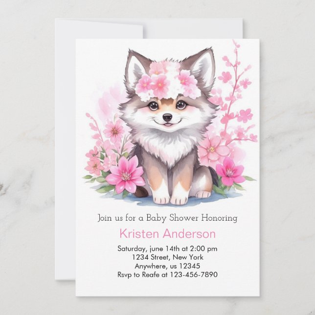 Invitación Watercolor Wolf Cub Oasis Baby Shower (Anverso)