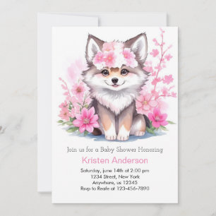 Invitación Watercolor Wolf Cub Oasis Baby Shower