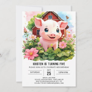 Invitación Watercolor Wonderland Farmyard Chica Cumpleaños