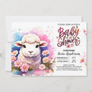 Invitación Watercolor Wonderland Sheep Chica Baby Shower