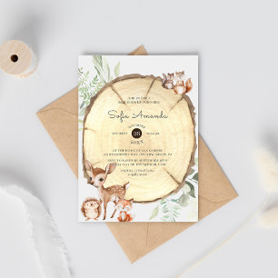 Invitación Watercolor Wood Slices Woodland Baby Shower