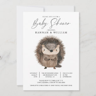 Invitación Watercolor Woodland Animal Hedgehog Baby Shower