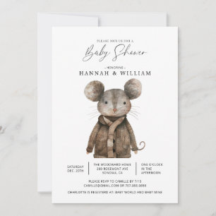 Invitación Watercolor Woodland Animal Mouse Baby Shower