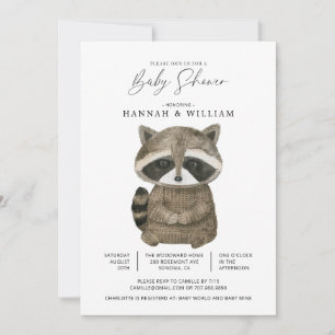 Invitación Watercolor Woodland Animal Raccoon Baby Shower