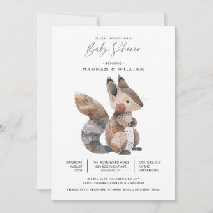 Invitación Watercolor Woodland Animal Squirrel Baby Shower
