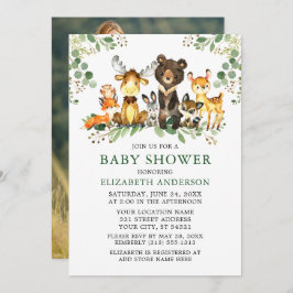 Invitación Watercolor Woodland Animales Green Shower Photo