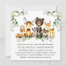 Invitación Watercolor Woodland Animals Baby Shower Square