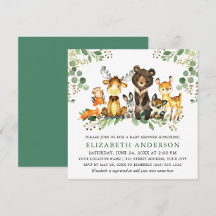 Invitación Watercolor Woodland Animals Baby Shower Square