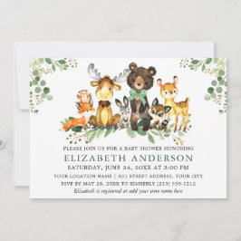Invitación Watercolor Woodland Animals Bow Baby Shower
