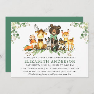 Invitación Watercolor Woodland Animals Bow Baby Shower